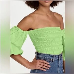 YOUNG FABULOUS & BROKE green puff sleeve ruched top